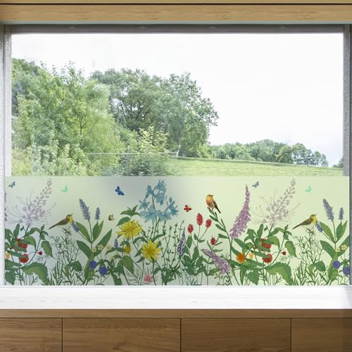 dktie Film pour fenêtre en verre dépoli avec motif floral pour application horizontale (02, 44,5 x 200 cm)