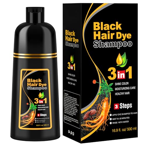 Black Hair Dye Shampoo for Men&Women, Colour Shampoo for Gray Hair,Semi-Permanent Herbal Hair Dye 3-in-1, 500ml