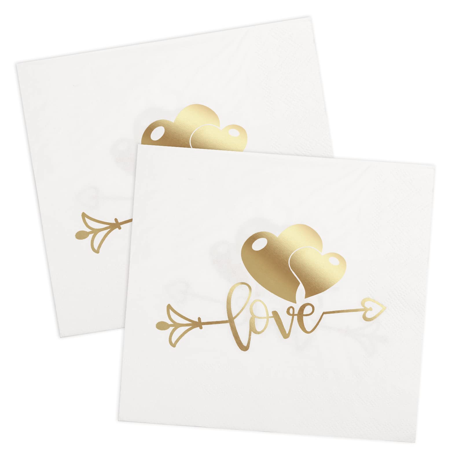 Tovaglioli Con Cuori Oro Per Matrimonio - 40 Pezzi, 3 Strati, 33x33 Cm, Bianco E Oro - Foto 8