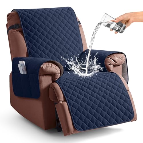 Image of KinCam 100% Waterproof Recliner Chair Cover, Reclining Couch Covers for Pets, Dogs, Recliner Couch Slipcover Furniture Protector with Elastic Straps for Kids(28 inch, Dark Blue)