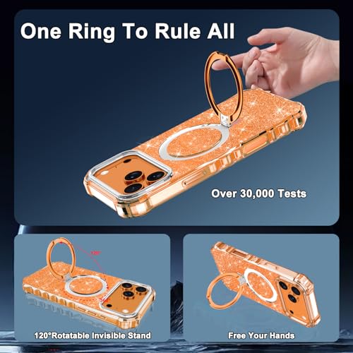 Shecaset for iPhone 18 Pro Max Case,[Compatible with MagSafe][Invisible Magnetic Ring Stand],Slim Iridescent Wavy Women Girls Case for Apple iPhone 18 Pro Max 6.9"(2026),Glitter Orange - image 6