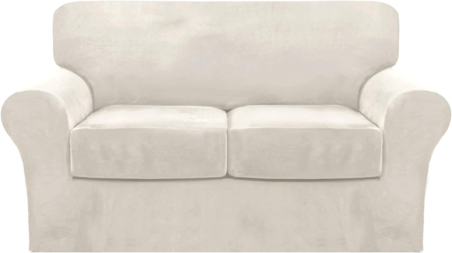 FantasDecor 4 Piece Sofa Velvet Couch Covers for 3 Cushion Stretch Slipcover with Individual Seat Cushion Elastic Furniture Protector for Pets, Machine Washable (Sofa, Ivory)