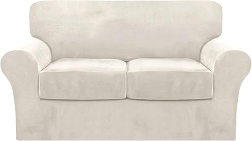 Fundas de sofá de 3 piezas, fundas de terciopelo para sofá de 2 cojines, funda elástica con fundas de cojín de asiento individuales, protector de