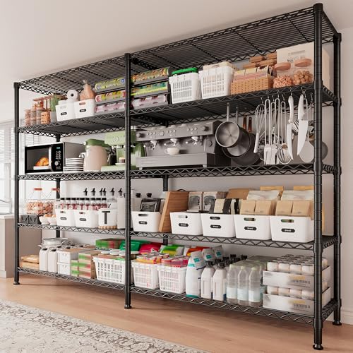 REIBII 70" W Storage Shelves Load 1600LBS,Metal Shelving 5-Tier Wire Shelving Unit Garage Shelving for Storage Adjustable Metal Shelves for Pantry Kitchen Garage Commercial, 70" W*15.8" D*72.4" H