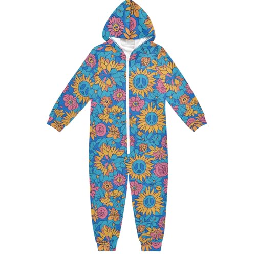 CHIFIGNO Mameluco unisex con capucha para niños y niñas de una pieza, divertido disfraz de cosplay para niños y niñas, Azul amarillo flores, 4 años