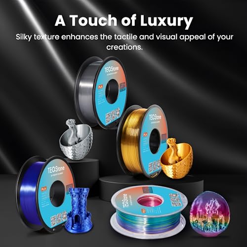 Image of Silk PLA Filament 1.75mm Silver 1KG, Metallic Shine High Gloss Finish Perfectly Wound, Accuracy + /-0.02mm 3D Printer Filament Vacuum Packaging