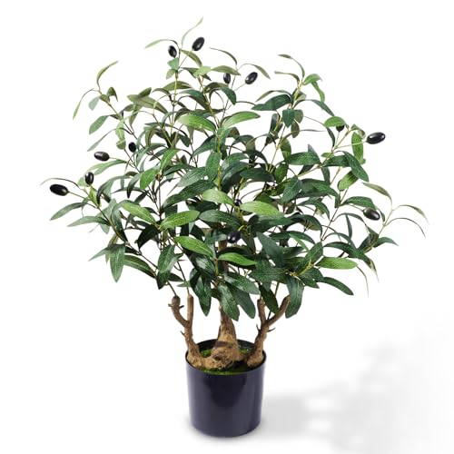 2ft Artificial Easter Olive Tree with Pot, Spring Tabletop Faux Plants Mini Trees for Home Office Living Room Modern Decor 16 Fruits