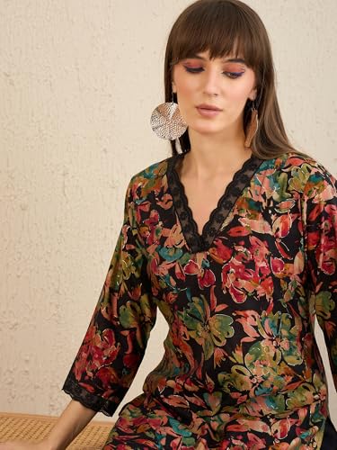 Image of INDO ERA Womens Silk Blend Printed Straight Kurta Pant Set (IESTR5624)