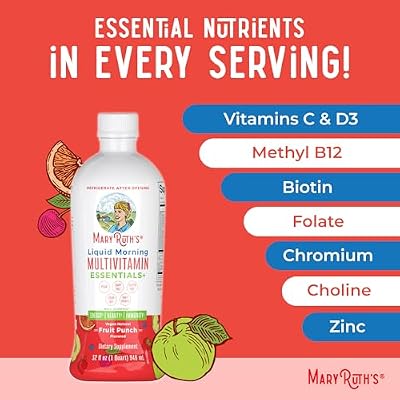 MaryRuth's Liquid Morning Multivitamin (Fruit Punch) & Liquid Nighttime Multimineral (Coconut, 15oz) | Clean Label Project Verified | Vegan Vitamins for Energy, Bedtime Routine & Overall Health