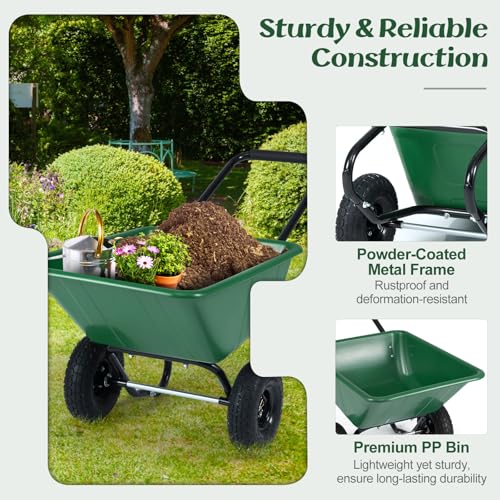 Image of Goplus 2 Wheel Wheelbarrow, 330 LBS Utility Garden Cart with 10 inch Pneumatic Tires & Handle, 21 Gal Volume, Yard Dump Cart Wheel Barrow, Heavy Duty Wheel Barrow for Lawn