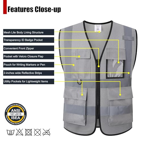 Image of Safety Vest for Men Women Hi Vis Vest with Pockets Mesh High Visibility Vests Meets ANSI /ISEA Standards
