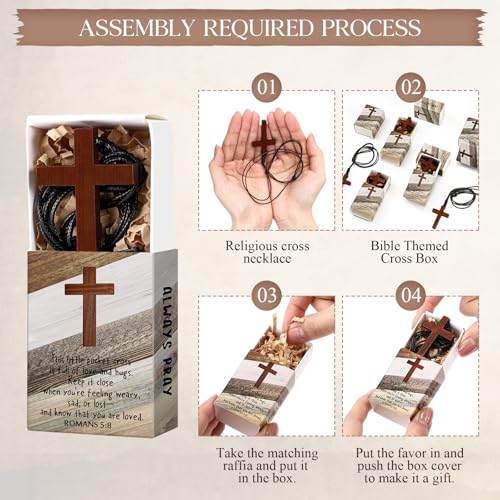 Tondiamo 24 Set Christian Gifts Wooden Cross Necklace Bulk Wood Cross Pendant Prayer Box Religious Necklace for Men Women Church Sunday School Party3