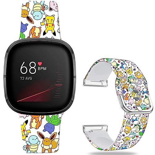 Leotop Pikacu Sea Turtle Anime Bands Compatible with Fitbit Sense/Sense 2/Versa 3/Versa 4 Band Fancy Soft Sport Silicone Cartoon Holiday Strap Men Women