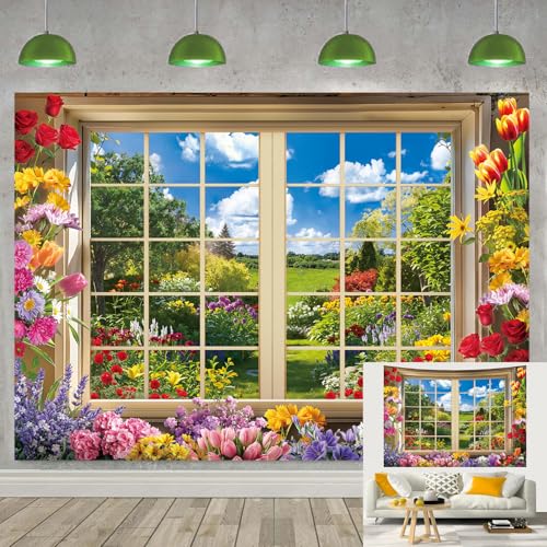 Toile de fond de printemps, fleurs de jardin, paysage naturel, photographie sur le thème du printemps, anniversaire, goûter, bannière (210 x 150 cm)