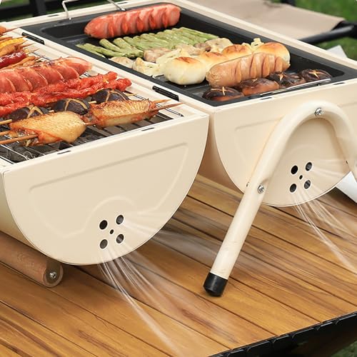 Double-Sided Stainless Steel Charcoal Barbecue Grill - Lightweight Compact Foldable Portable Perfect for Camping and Festivals - Image 5