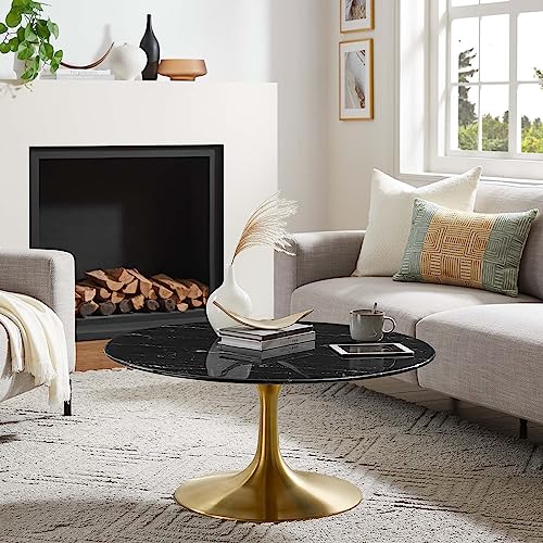 Modway Lippa Round Artificial Marble 36" Coffee Table, 35.5" L X 35.5" W X 15.5" H, Gold Black #TOP7
