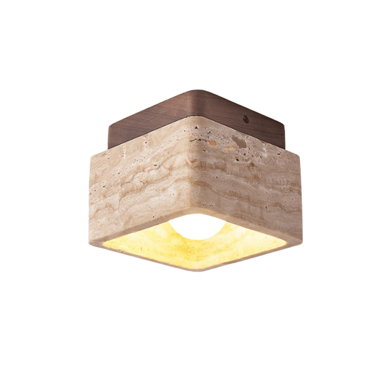 PLQWUJD Exquisite Chandelier Square Ceiling Light Fixture Stone Ceiling Lamp LED Close to Ceiling Light Semi Flush Mount Lighting Travertine Chandelier Vintage(Walnut)