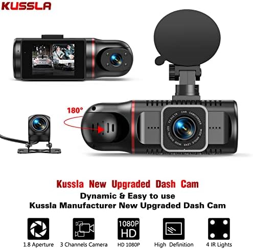 Dash Cam Front and Rear Inside 3 Channel Dashcam for Cars 1080P Dash Camera Adjustable Lens 3 Ways Triple Car Electronics w 32GB card G-sensor Parking Monitor Loop Recording Night Vision