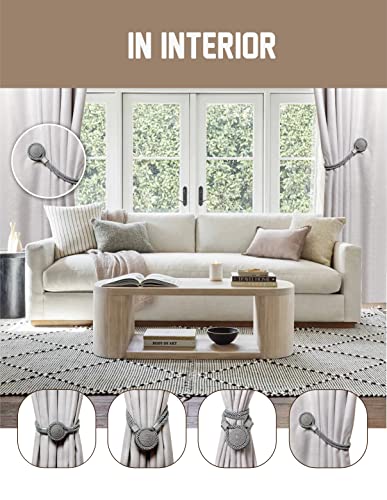 Magnetic Curtain Tiebacks - Modern Unique Upgraded Design 2023 - Elegant Twisted Polyester Rope With Strong Magnets - Decorative Holdbacks For Window Drapes & Curtains Orxfuly (Grey Dark, 4) #TOP7