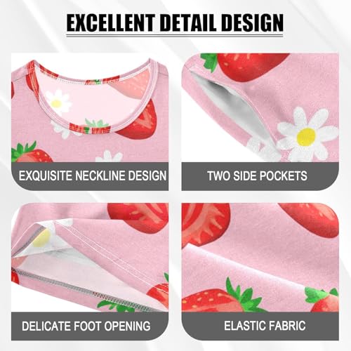 Strawberry Flower Pale Pajama Set Short Sleeve Pajamas Shorts Sets Cotton PJS 2 Piece Clothes Set 5Y4