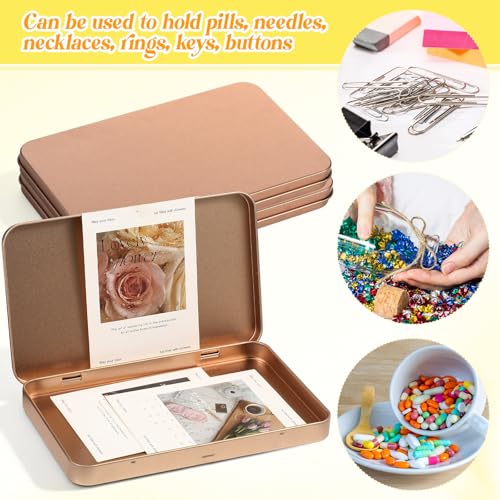 Image of Geiserailie 4 Pack Rectangular Metal Tin Box with Lid Metal Hinged Lid Tin Mini Paint Storage Box Empty Container Storage for Watercolor Jewelry Pen Candy Craft Organizer 7.0 x 4.2 x 0.6'' (Rose Gold)
