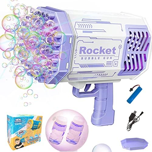 Caris Bubble Gun, Bubble Machine Gun 69 Holes with Colorful Lights, Bubble Blaster Gun for Kids Adults, Best Bubble Blower Machine for Outdoor Indoor Wedding Birthday Party(Purple)