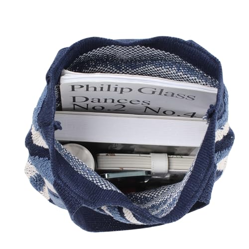 ZLM BAG US Women Crochet Shoulder Handbag Open Top Tote Bag Knitted Heart Stripe Hobo Purse Handmade Shopper Grocery Bag4