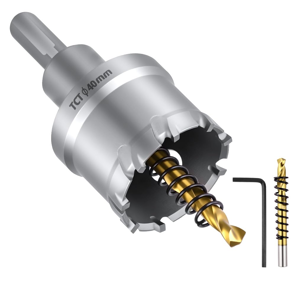 Flintronic Otwornica Ø 40 mm, wiertło z twardego metalu, otwornica TCT, otwornica bimetalowa, 2 ziarna, zestaw do metalu, stali nierdzewnej, stopu aluminium, tworzywa sztucznego i drewna