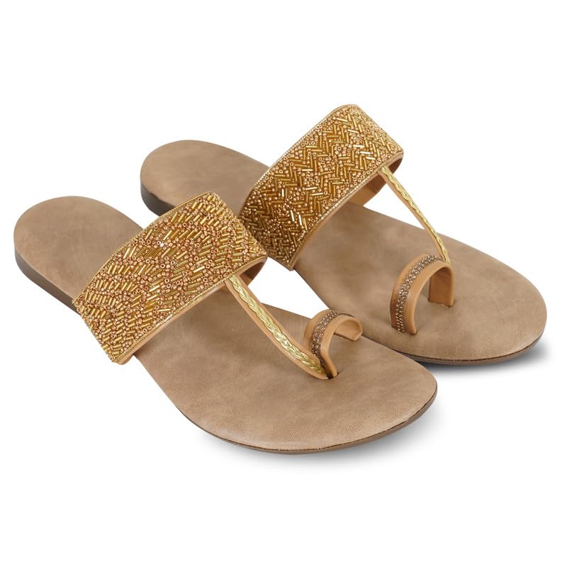 Image of DFR Flip Flops for Women Daily Use Comfortable Ethnic Embroidered Girls Slippers flipflops chappals
