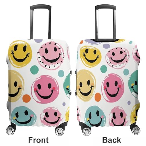 Pastel Color Smiley Face Luggage Cover Elastic Luggage Covers for Suitcase Travel Luggage Covers Anti-Scratch Washable Suitcase Sleeve Fits 19-32 Inch Luggage3