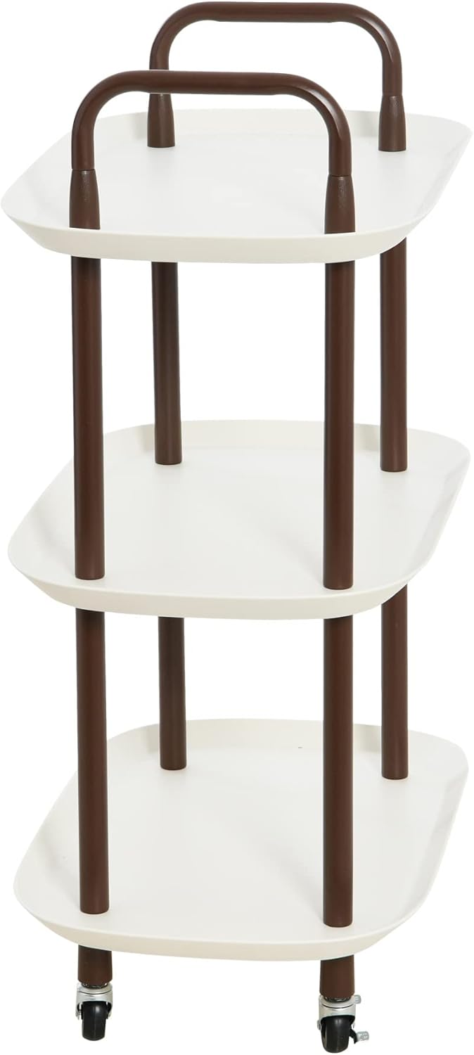 Main + Mesa Modern Plastic and Metal 3-Tier Trolley, White and Brown