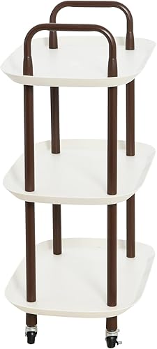 Miniatura 7 de Main + Mesa Carrito moderno de plástico y metal de 3 niveles, blanco y marrón