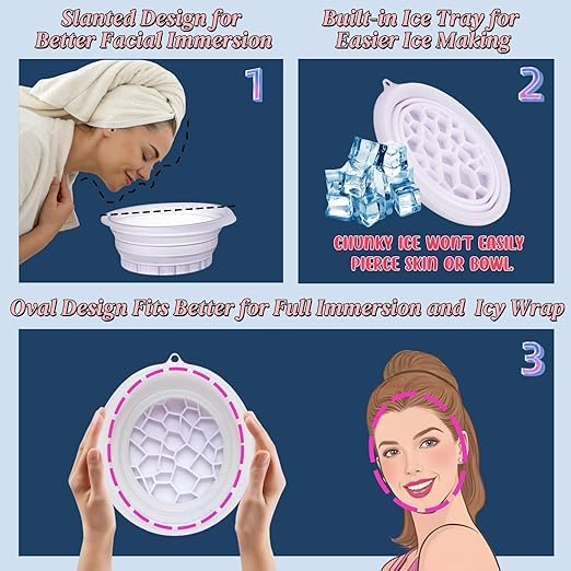 Image of Facial Cold Plunge Bowl kit- Face Bowl for Ice, Portable Foldable Silicone Ice Facial 𝖡owl for Puffiness, Skin Relief & Beauty Care, Includes Reusable Cubes (PINK)