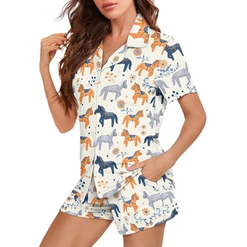 Image of Pjs Womens Short Sleeve Button Down Pajamas Set Two-Piece Nightwear with Pockets