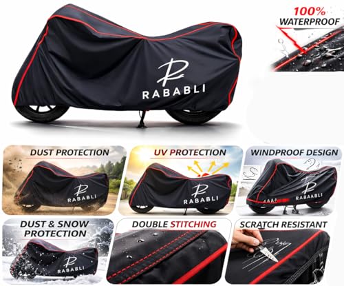 Image of Waterproof Bike Body Cover Compatible for | Bajaj Pulsar N160 ABS | Taffeta Fabric, Red Piping Design, Bottom Elastic Fit | Dustproof, Sun UV & Rain Protection for All Bikes