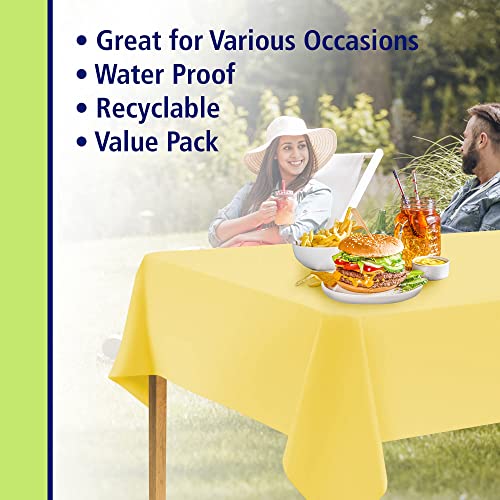 Image of Party Dimensions Yellow Disposable Plastic Tablecloth for Rectangle Tables (48 Pack) Premium Decorative Table Cloths for Parties, Events & Weddings, Indoors & Outdoors, 54 x 108 inches