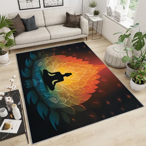 FBRUIEG Tapis de sol Bouddha - 60 x 110 cm - Motif mandala - Décoration d'intérieur - Antidérapant et facile à nettoyer - Pour salon, chambre à coucher,...