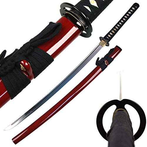 Ace Martial Arts Supply Classic Handmade Samurai Katana Sharp Sword-Musha (Musashi Ring Tsuba- Burgundy)