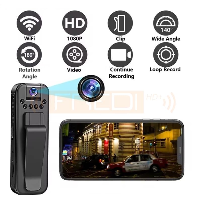 Image of FREDI HD PLUS WiFi Mini BodyWorn Cam | 1080P HD Hidden Camera | Wearable Pocket Body Worn Audio & Video Recorder | Loop Recording Camcorder for Indoor Outdoor Security Camera (V720 APP)