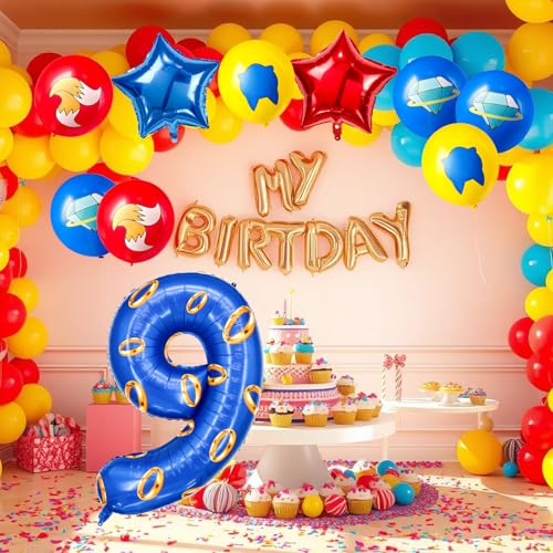 Image of number 40 inch blue and gold ring balloon set birthday number decoration aluminum film balloon suitable for boys and girls blue theme party cartoon party decoration supplies (9)