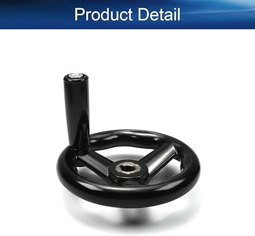 Miniatura 4 de Bettomshin Volante de torno antideslizante de 4.92 pulgadas con 3 radios, baquelita negra con mango giratorio, diámetro del orificio central de