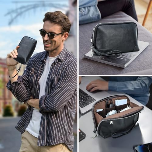 Pochette de rangement technique en cuir noir pour organiser tous vos câbles de sac - 6