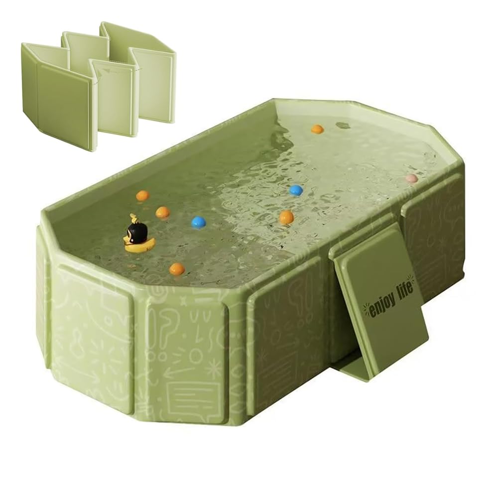 Baby Bath Tub,Multifuncational Foldable Baby Bath for Age 0-8,All-in-One Design with Drain Plug,Space Saving Portable Bathtub for Children,Easy Storgae,75 * 45 * 25cm (Green)