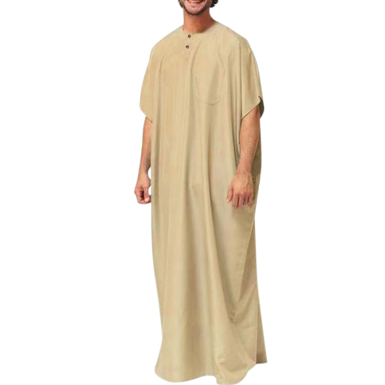Men Jubba Thobe Mens Abaya Thobe Arabic Longline T Shirts Button Jubba Casual Muslim Robe Pocket Muslim Dress Shirt