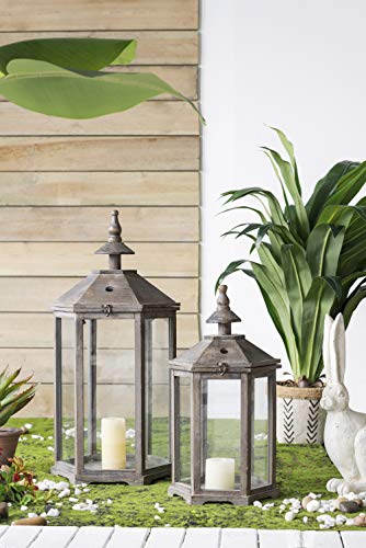 A & B Home Wood Candle Holder Lantern 31'' & 23'' Tall Distressed Antique Country Farmhouse Chic Style Fits Large Pillar Candle Wedding Decor Indoor Outdoor 2PC Set,Brown,30381