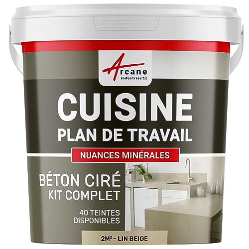 Béton ciré cuisine, plan de travail, crédence, évier, sol et mur, revêtement mural décoratif, kit complet - 2 m² (en 2 couches) Lin Beige - ARCANE INDUSTRIES