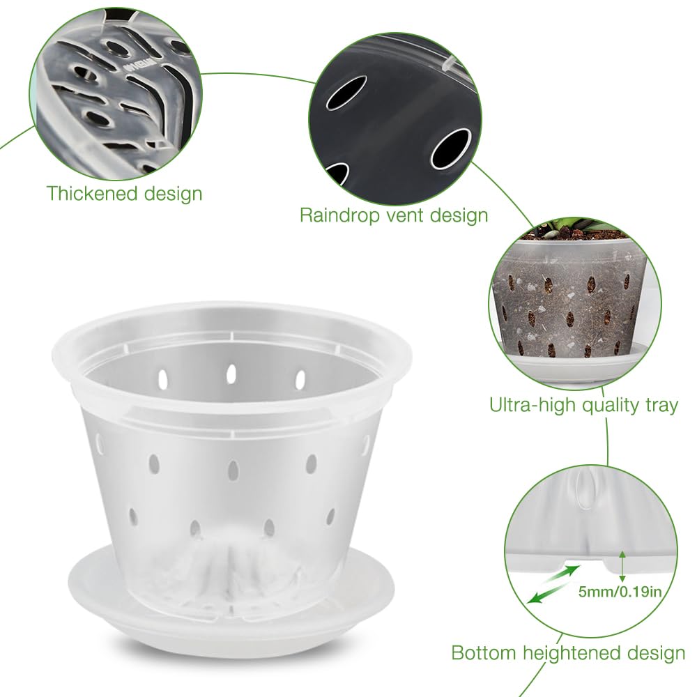 HIULLEN Clear Orchid Pot, 6pcs 10cm 14.5cm 16cm/5pcs 16cm Plastic Plant Pots with Drainage Hole and Tray, Seed Seedling Pots, House Plant Pots, Nursery Pots for Orchid Repotting Kit - Image 3