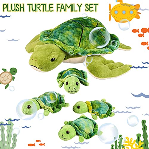 5 Pieces Plush Turtle Set 12 Inch Stuffed Sea Turtle Mom With 4 Little Plush Turtles Soft Plush Stuffed Animal Toys Tortoise Hugging For Birthday Party Favors Easter, Christmas (Cute Style) #TOP4