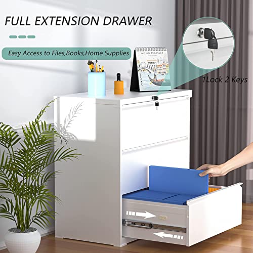 Aobabo 3 Drawer Metal Lateral File Cabinet With Lock,Steel Storage Lateral Filing Cabinet With Letter/Legal Size For Home Office,Anti-Tilt Structure,Assembly Required (White 3Drawer) #TOP1
