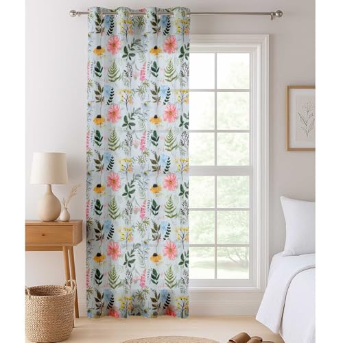 Vargottam Botanical Print Sheer Georgette Curtains for French Doors & Balcony - 2 Panels, 96" Long, Light Filtering, Grommet Top Printed Drapes for Living Room or Lounge